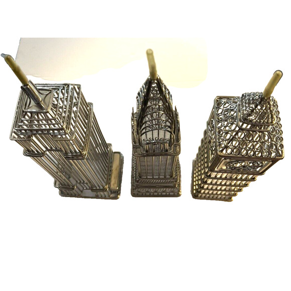 Doodle Destinations Eiffel Tower Big Ben Empire State Building 3 Pc Decor 12" - Picture 2 of 13